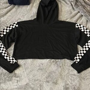 SHEIN Black and White Graphic Crop Hoodie